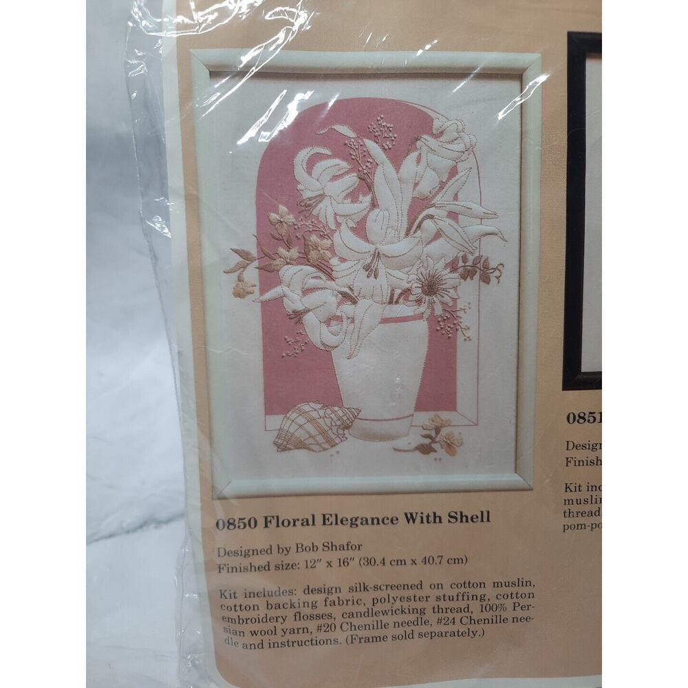Vintage The Creative Circle Embroidery Kit 0850 Floral Elegance With Shell